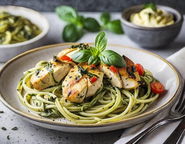 Creamy Pesto Chicken with Zoodles
