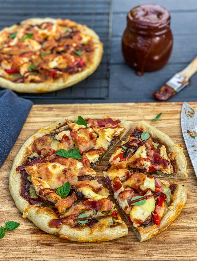 BBQ chicken and bacon pizza