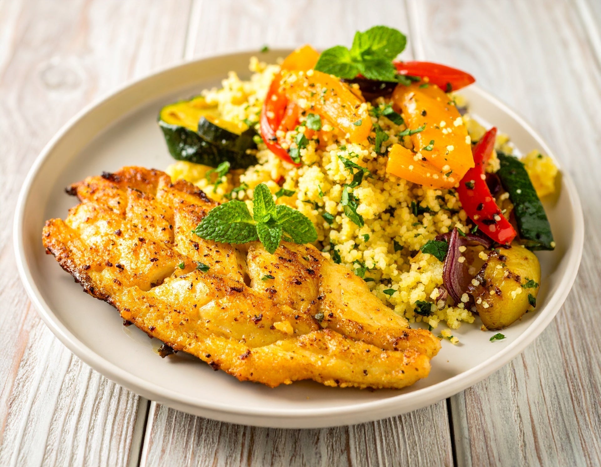 Tarakihi with Herby Couscous & Roasted Capsicum