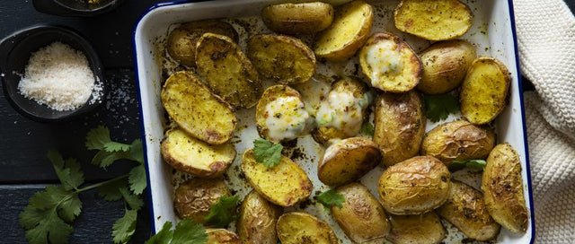 Moroccan Potatoes with Coriander & Orange yoghurt sauce
