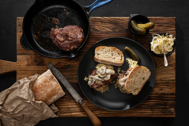 Scotch fillet Sandwich with Creamy mushrooms & Braised Cabbage