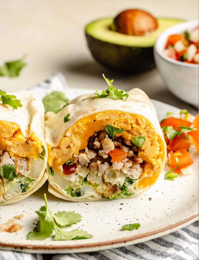 Freezer-Friendly Moroccan Lamb Sausage & Bacon Breakfast Burrito