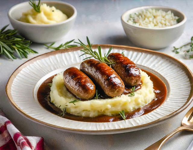 Venison Sausages with Red Wine and Mushroom Sauce