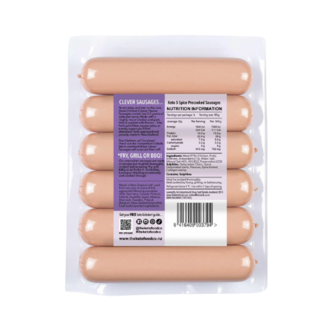 The Keto Food Co Precooked Sausages Chinese Five Spice 6pk
